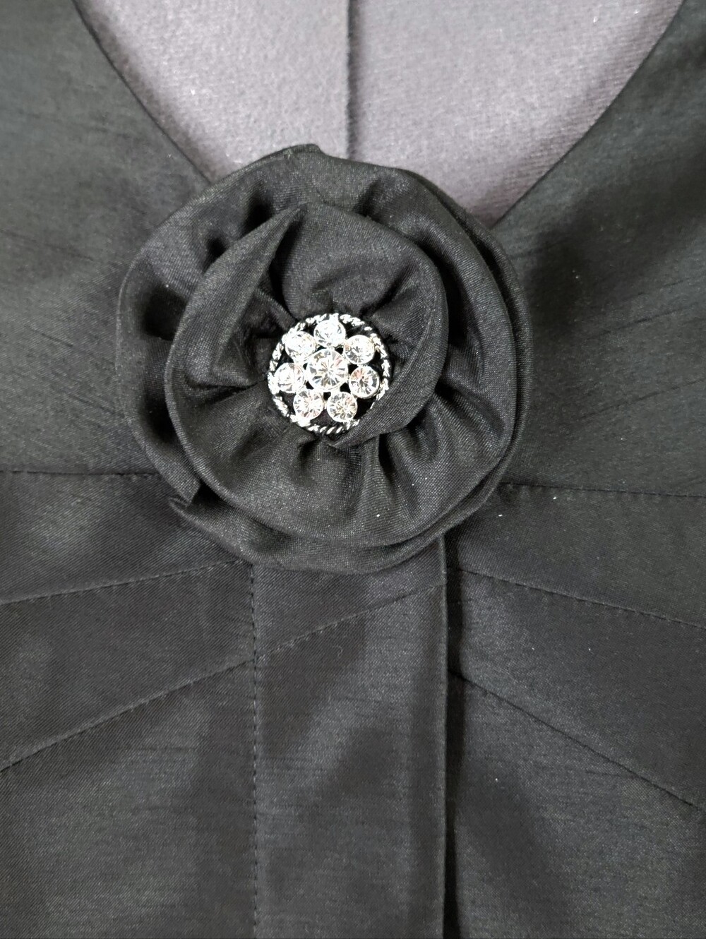 Le Bos Midi Dress Suit Set Size 16WP Black Satin Rhinestone Flower Lined New - Picture 4 of 14